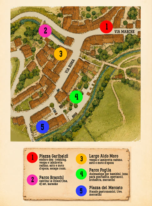 Mappa delle aree della Sagra della Bistecca Chianina a Sestino